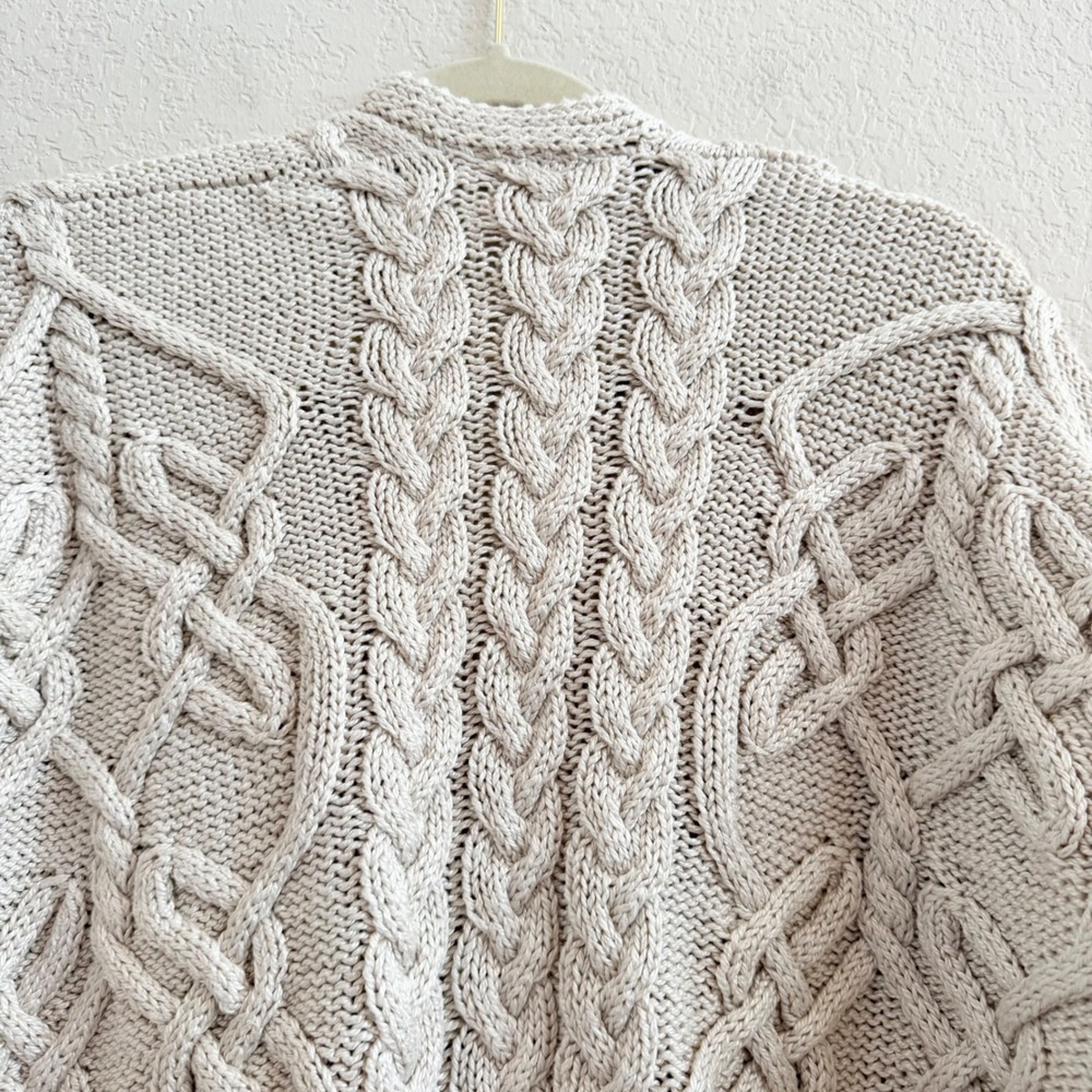 Chunky Cable Knit Open Front Cardigan Beige Cream‎ Oversized Boxy Sweater Womens - Picture 8 of 11